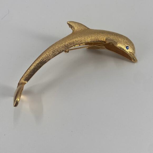 Vintage Jewelry - Vintage huge gold tone dolphin brooch
